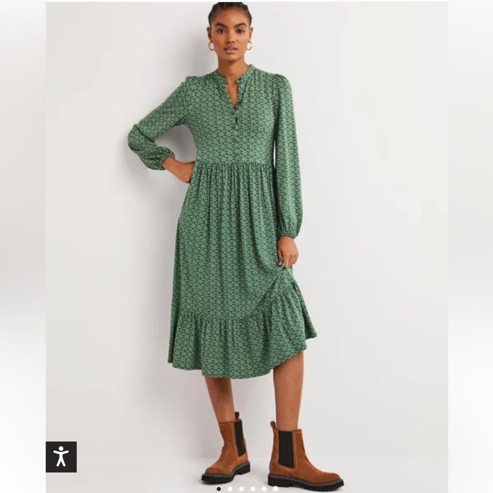 Boden Buttoned Jersey Hunter Green diamond bud MIDI size 6